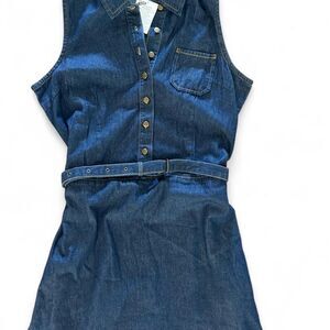white denim sleeveless dress Collared / L Color:Chalk 97% Cotton 3% Spandex Cross over front AE V-Neck Corset Maxi